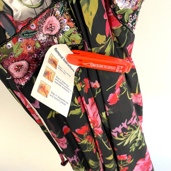 Mac Duggal Embellished Belt Ruffled Halter Strap Gown In Black Multi 9156 16 New - Picture 11 of 16